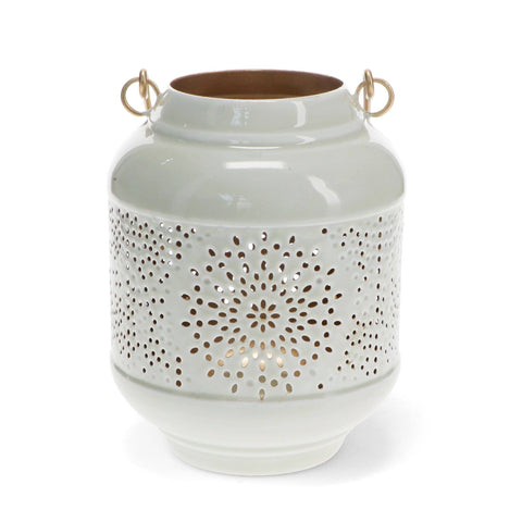 Enamel Tealight Lantern - Light Grey
