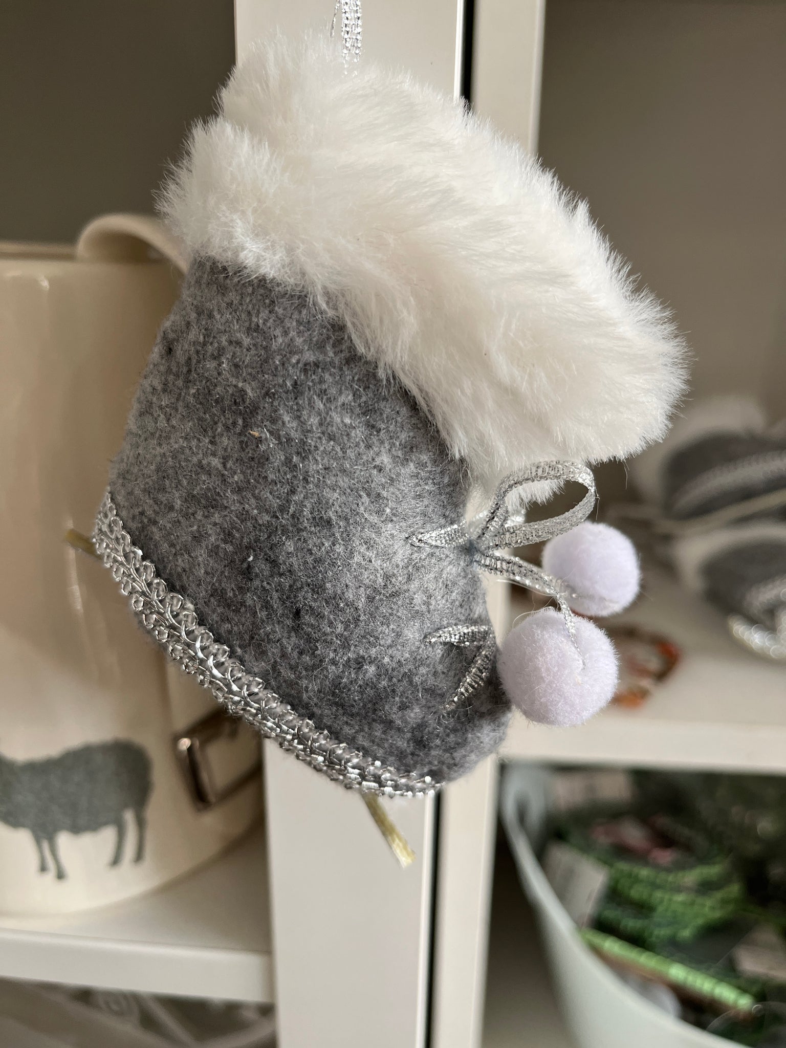 Grey snow boot decoration