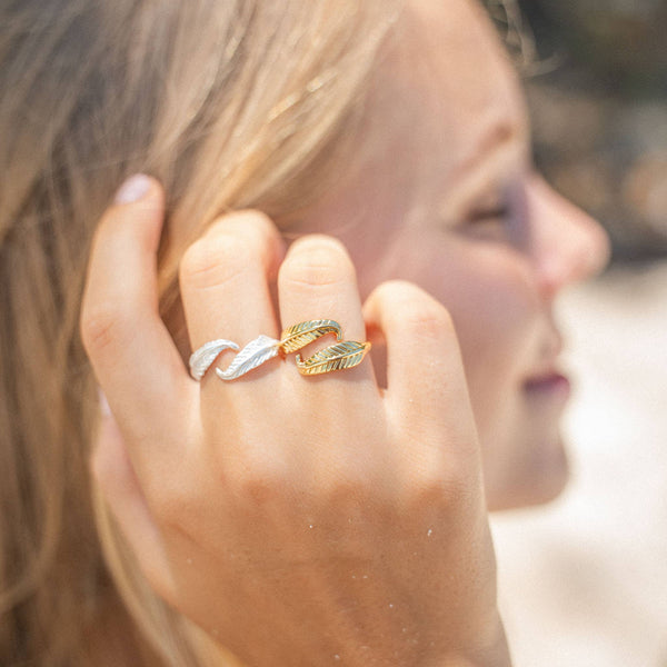 Bocca Feather Ring, Adjustable Silver Statement Ring