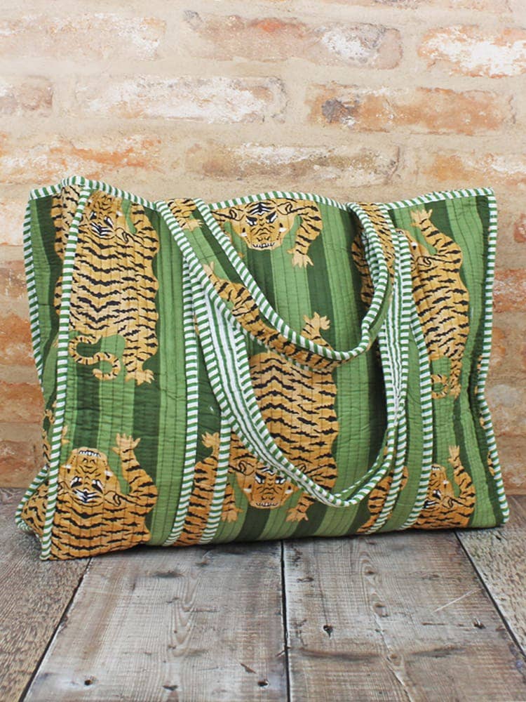 QUILTED COTTON TOTE BAG - TIGER PRINT