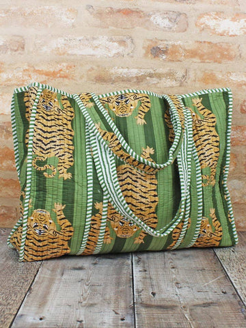 QUILTED COTTON TOTE BAG - TIGER PRINT