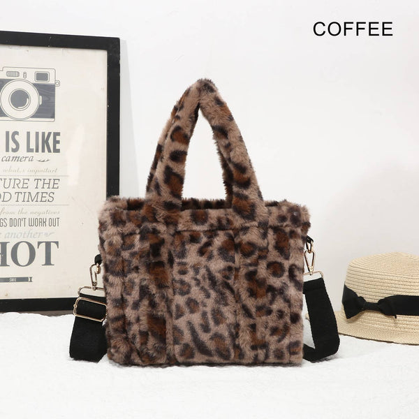 25424 Leopard Print Faux Fur Tote Bag