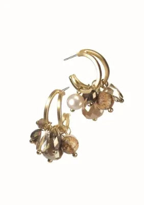 Stone, Crystal & Pearl Cluster - Matte Gold/Natural earrings