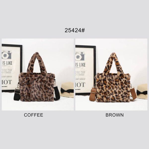 25424 Leopard Print Faux Fur Tote Bag