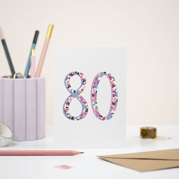 80th Floral Birthday Card