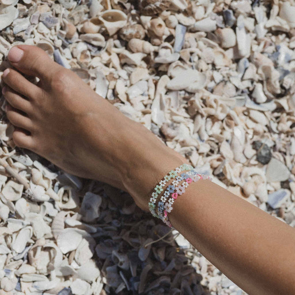 Mohala Flower Beaded Anklet, Colourful Daisy Ankle Bracelet