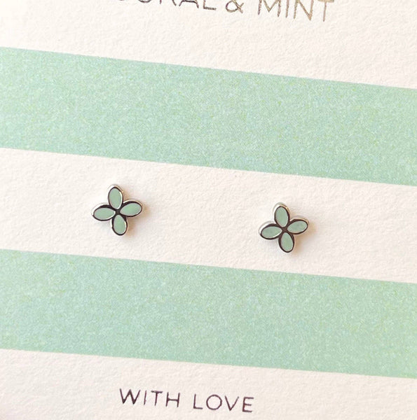 Geo Flower Studs - Mint Enamel