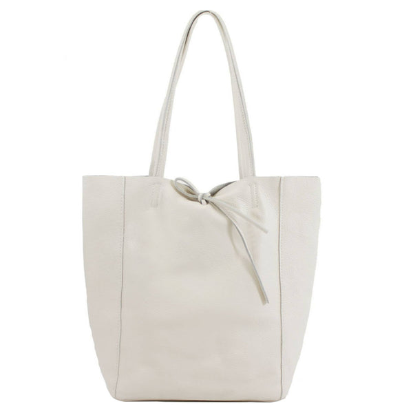 Italian Leather Large Shopper Tote with Tie Closure