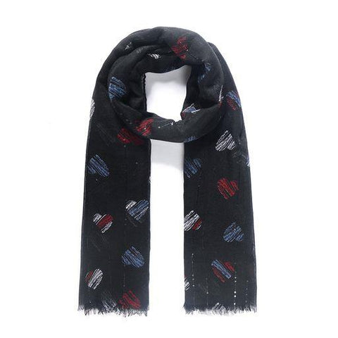 Black Heart Print Embellished Scarf