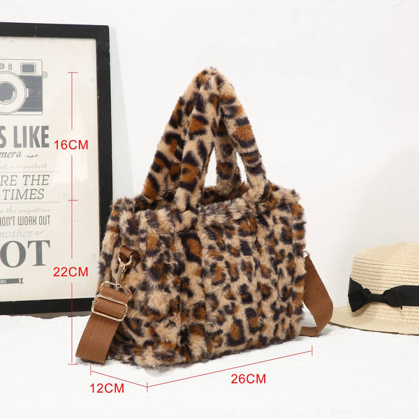 25424 Leopard Print Faux Fur Tote Bag