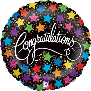 "Congratulations" Star Patterned Helium Balloon