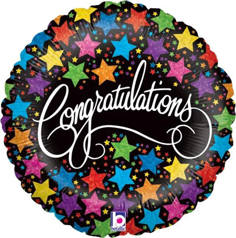 "Congratulations" Star Patterned Helium Balloon