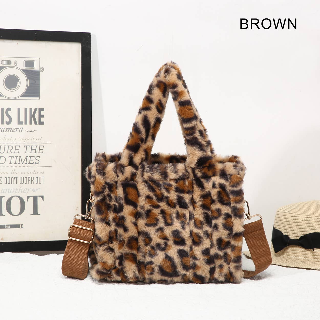 25424 Leopard Print Faux Fur Tote Bag