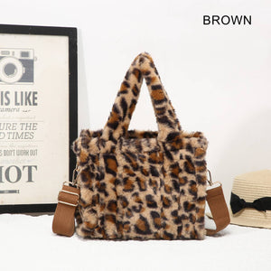 25424 Leopard Print Faux Fur Tote Bag