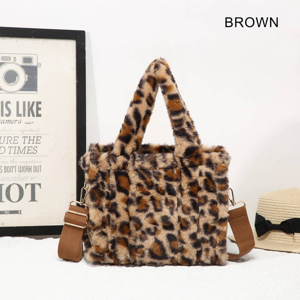 25424 Leopard Print Faux Fur Tote Bag