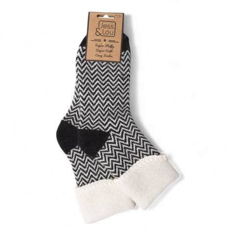 Herringbone Black Super Cosy Cuff Socks SL198