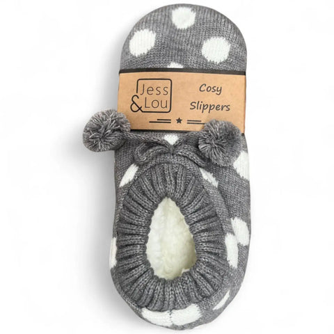 Grey & White Spot Cosy Slippers SL634