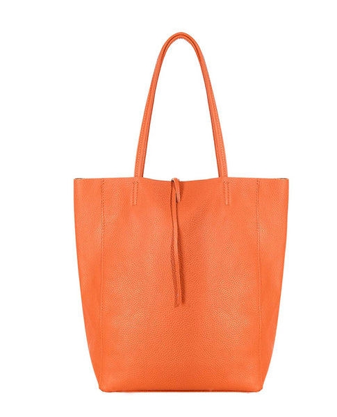 Italian Leather Large Shopper Tote with Tie Closure