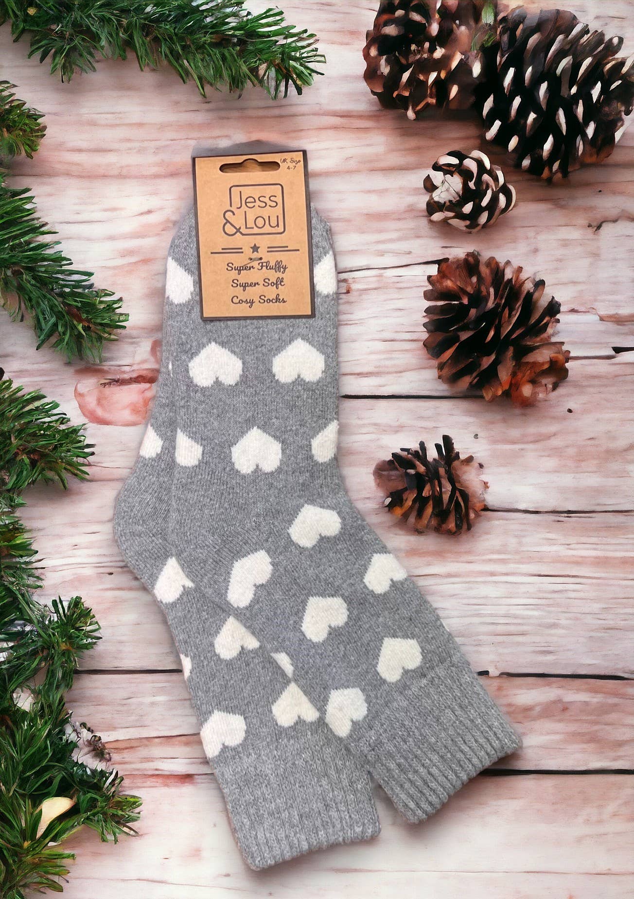 Hearts Ribbed Navy Socks SL230: Grey
