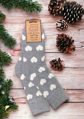 Hearts Ribbed Navy Socks SL230: Grey