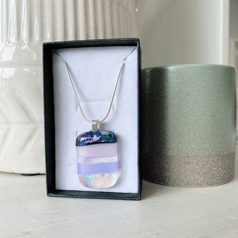 Handmade Glass Rectangular Necklace in Lilac