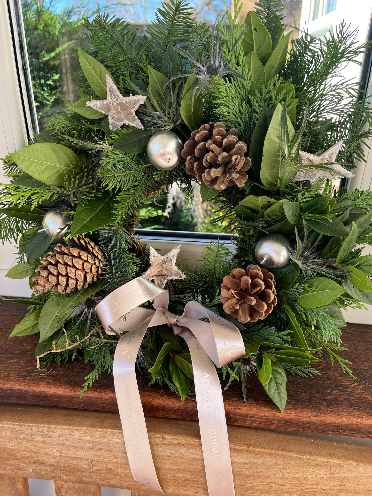 Handmade natural and silvers wreath