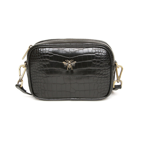 Alice wheeler Luxury Croc Mini crossbody with webbing strap - Black (PRE-ORDER NOW)