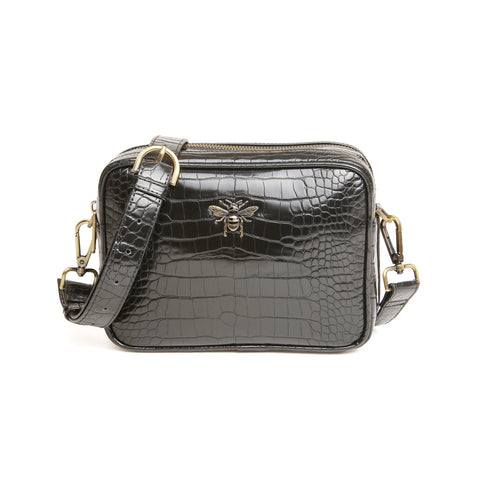 Alice wheeler Luxury Croc Soho dual compartment camera cross body bag - Black (PRE-ORDER NOW)