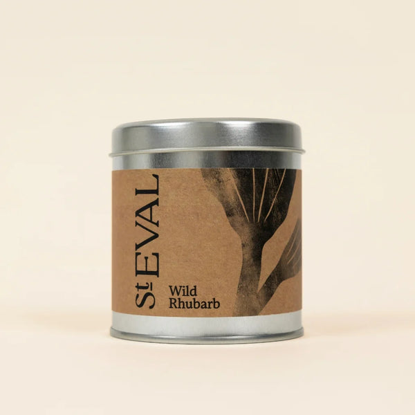 St Eval wild rhubarb tin candle