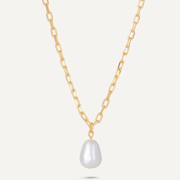 Necklace With Faux Pearl Pendant In Gold-Tone