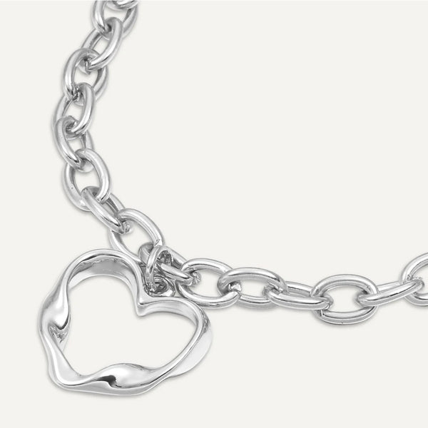 Open Heart Charm Chain Bracelet In Silver-Tone