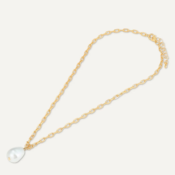 Necklace With Faux Pearl Pendant In Gold-Tone