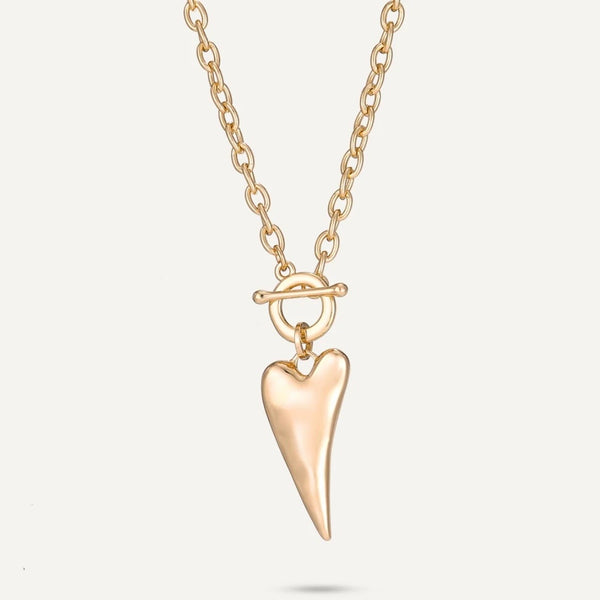 Long Heart Drop Pendant Necklace In Gold-Tone