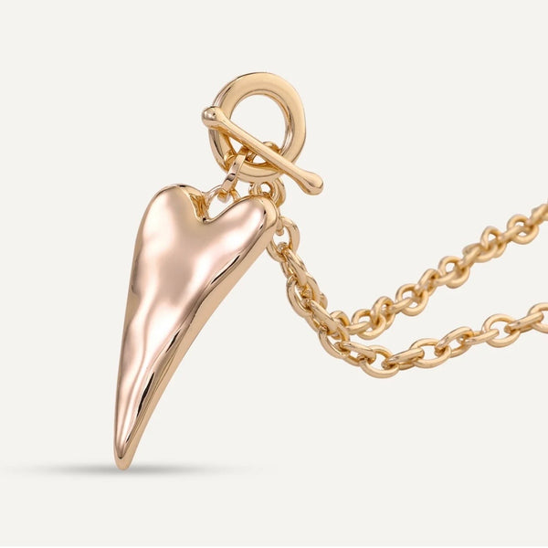 Long Heart Drop Pendant Necklace In Gold-Tone