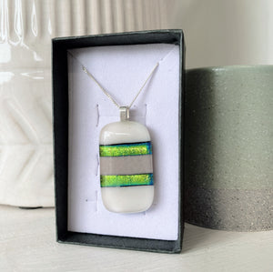 Handmade Glass Rectangular Necklace in Green