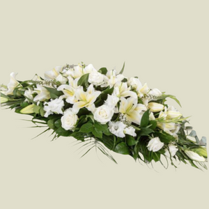 Lilies and Carnations White Casket Arrangement