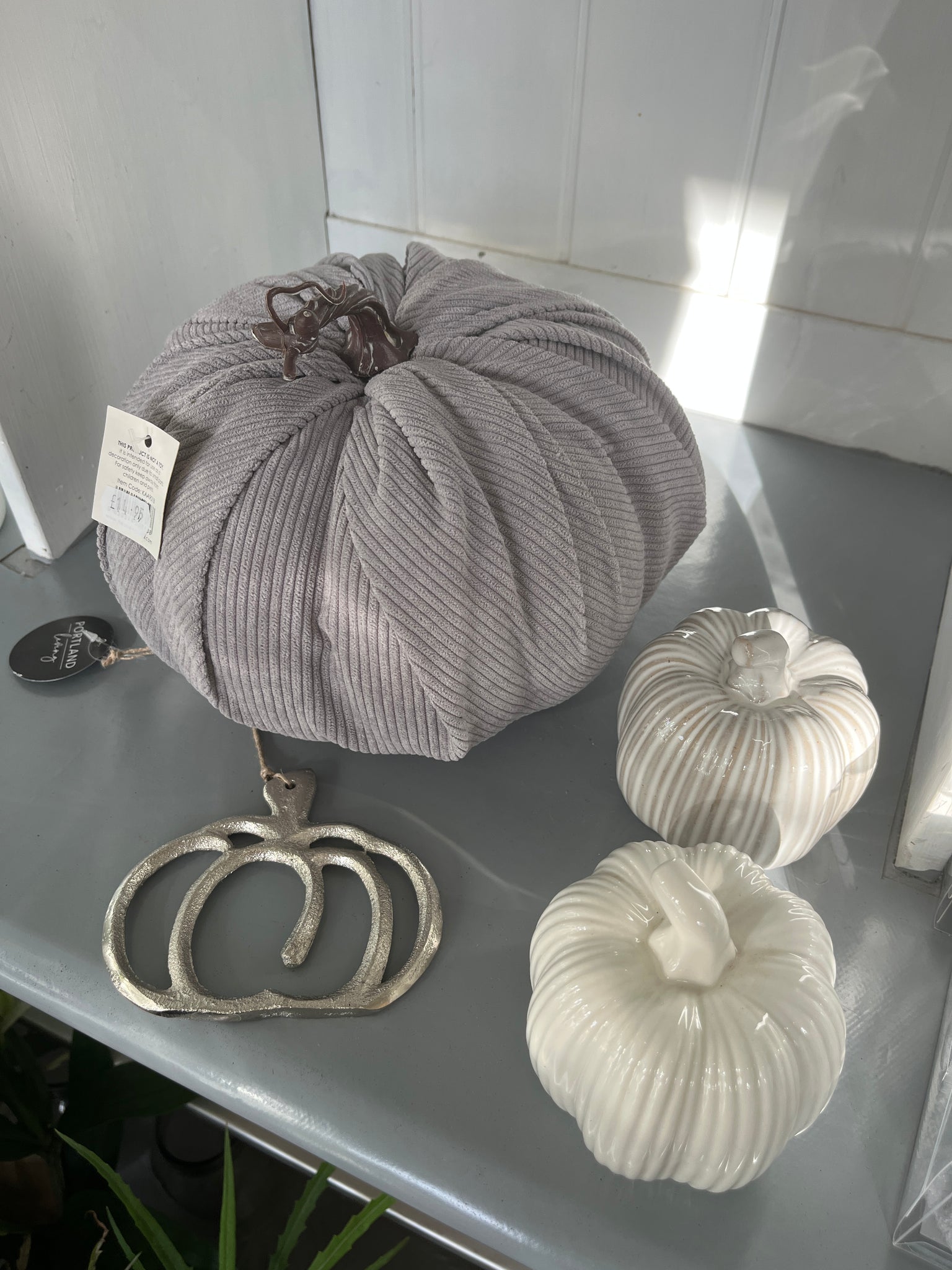 X large grey fabric pumpkin
