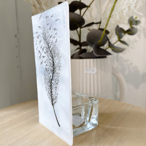 Handmade Glass Feather and Dandelion Tealight Holder