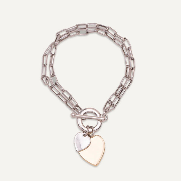 Sweetheart T-Bar Multi-Row Heart Bracelet In Silver & Gold-Tone