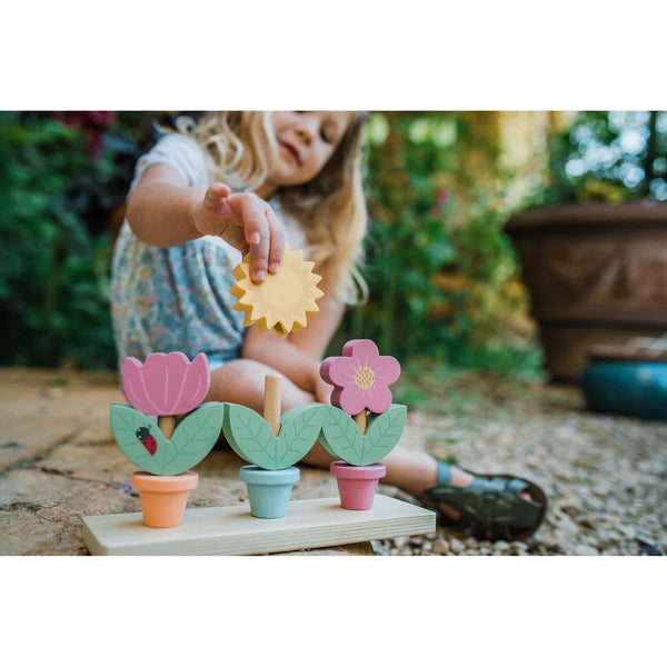 Wooden stacking flower pots