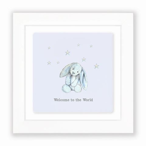 Crumble and core blue baby welcome to the world framed tile