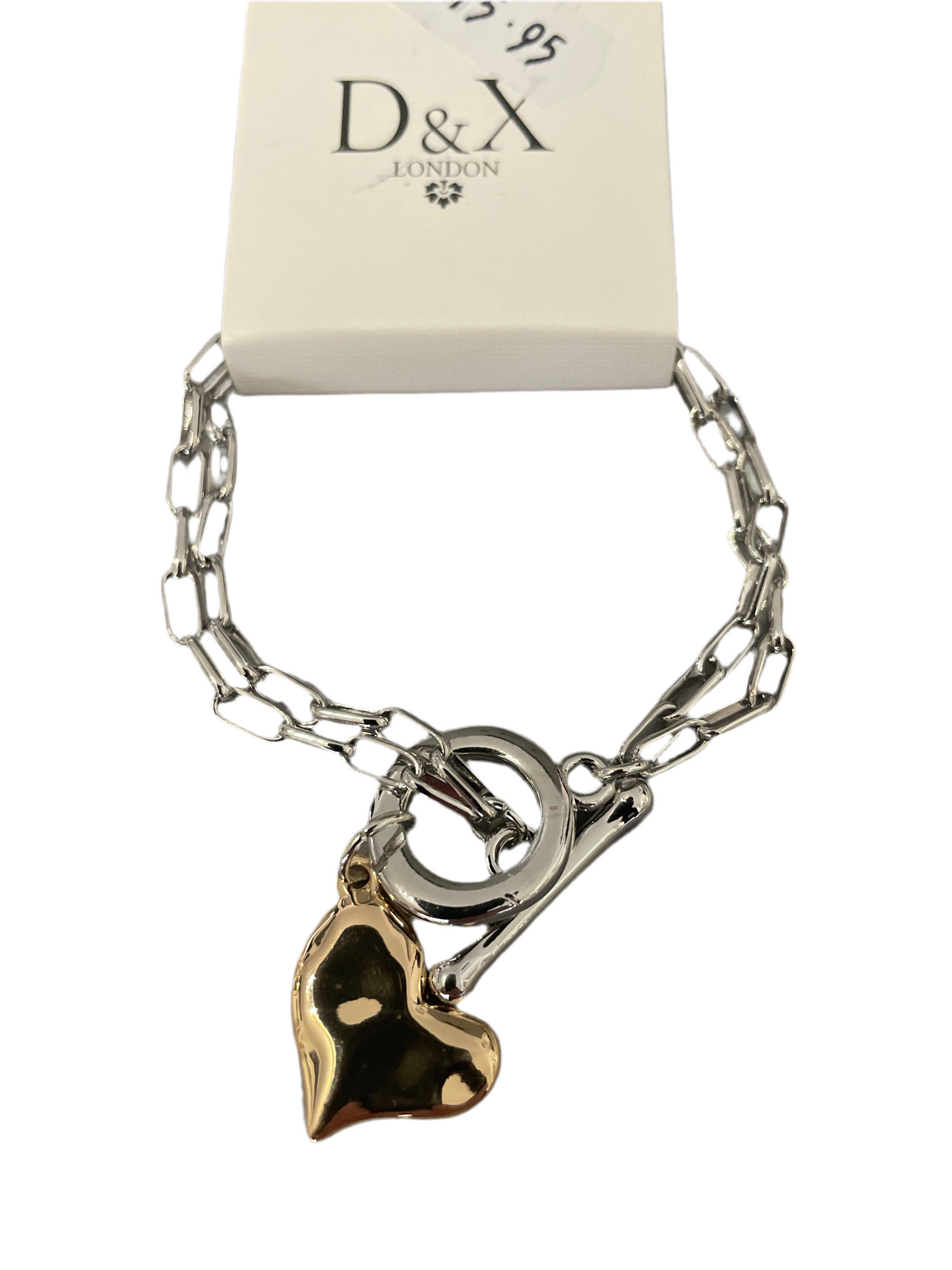 Gold heart silver chain bracelet