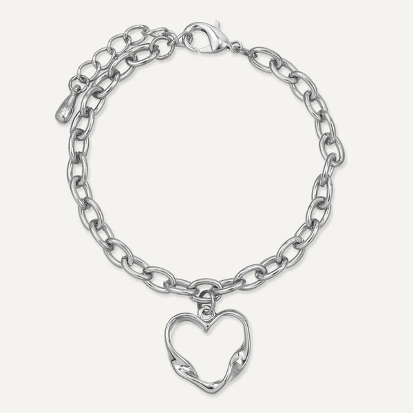 Open Heart Charm Chain Bracelet In Silver-Tone
