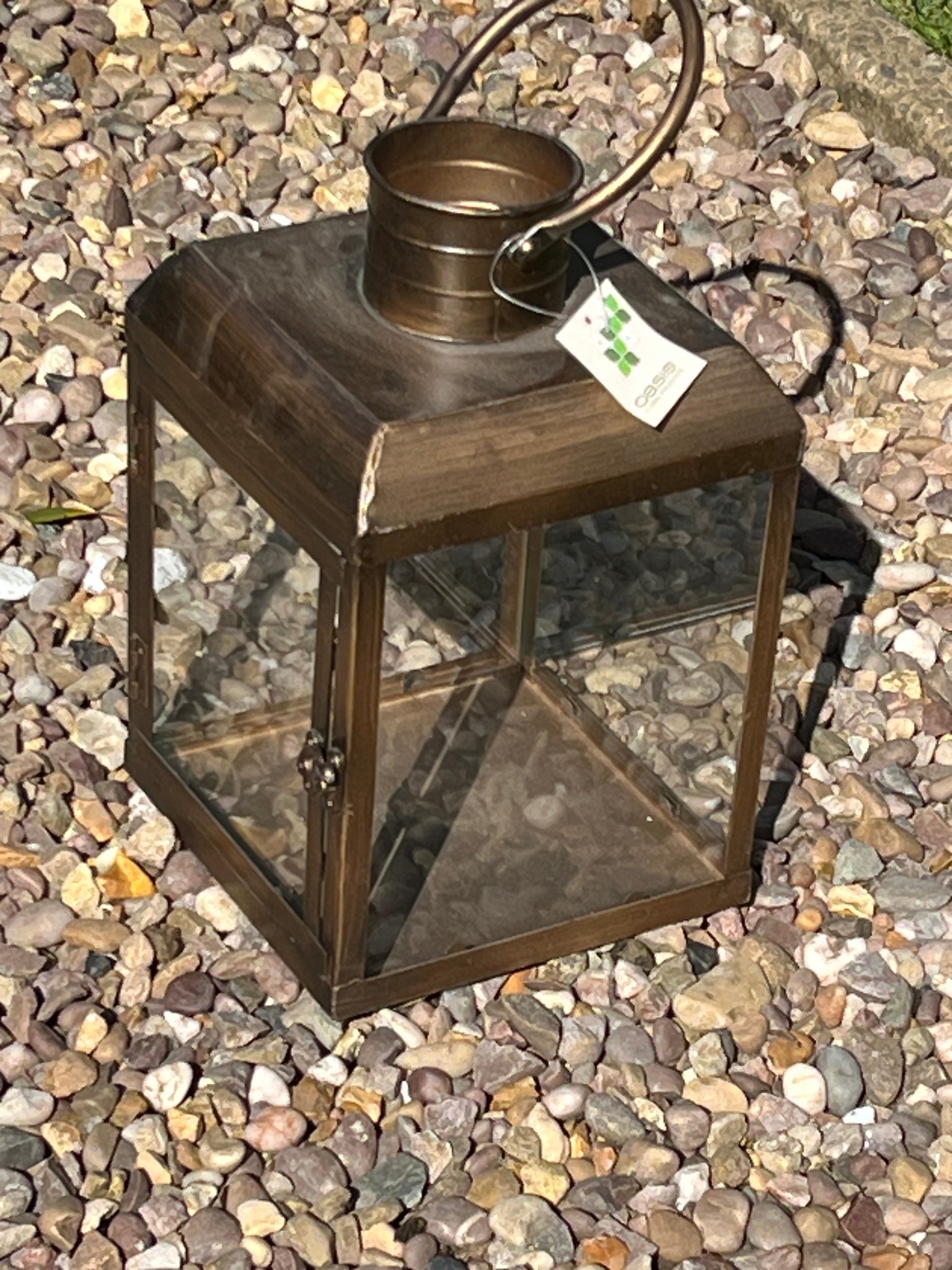 Bronze metal and glass lantern 20 x 20 x 30cm