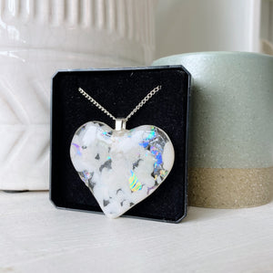 Handmade Glass Heart Necklace in White
