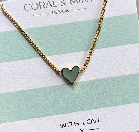 Gold Plated Heart Necklace with Mint Enamel