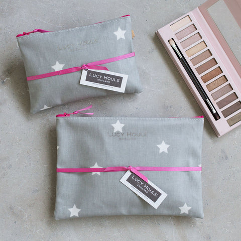 Medium Make-Up Bag - Grey and White Stars