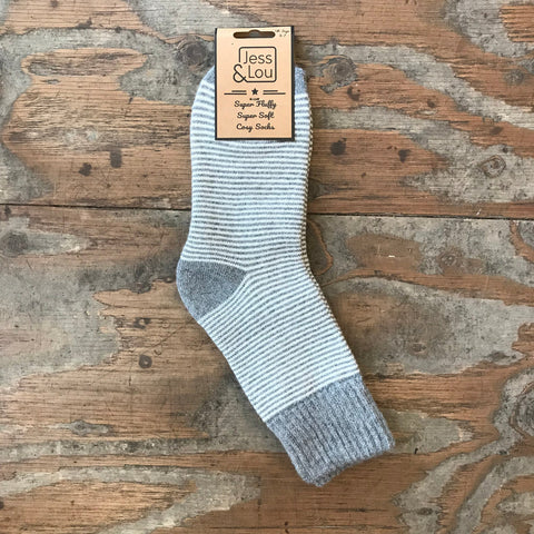 Rib Ladies Stripe Socks - Grey