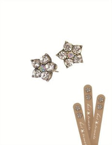 Five Petal Floral Studs - Old Gold/Clear Crystal