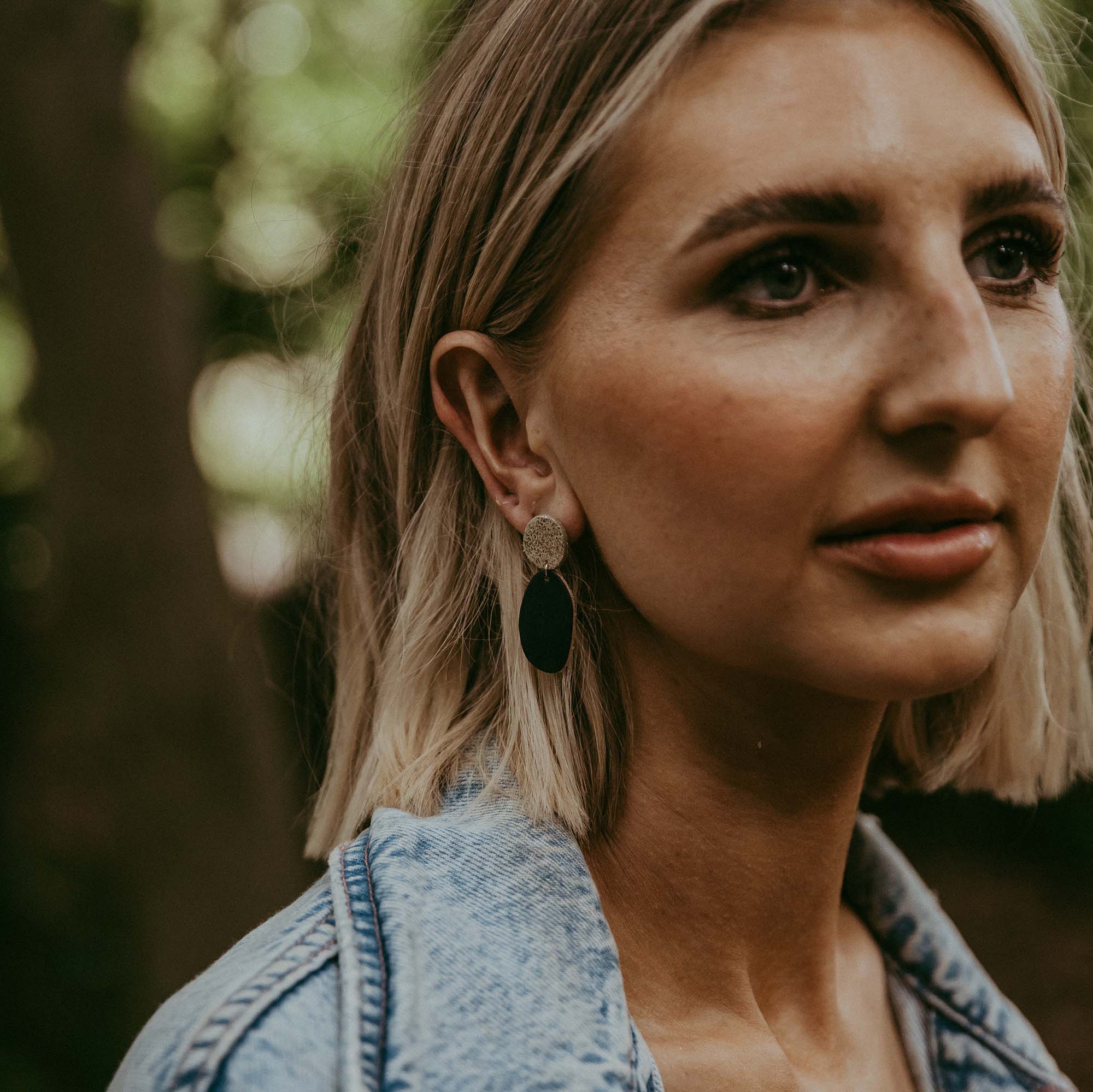 Maia Gold and Black Leather Earrings